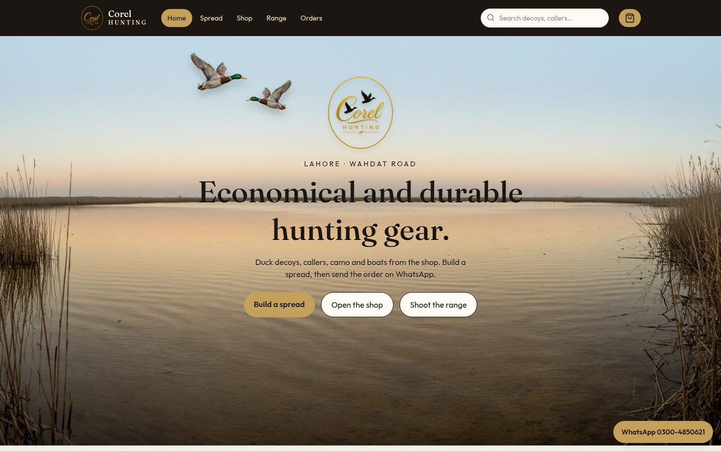 Corel Hunting home page on desktop