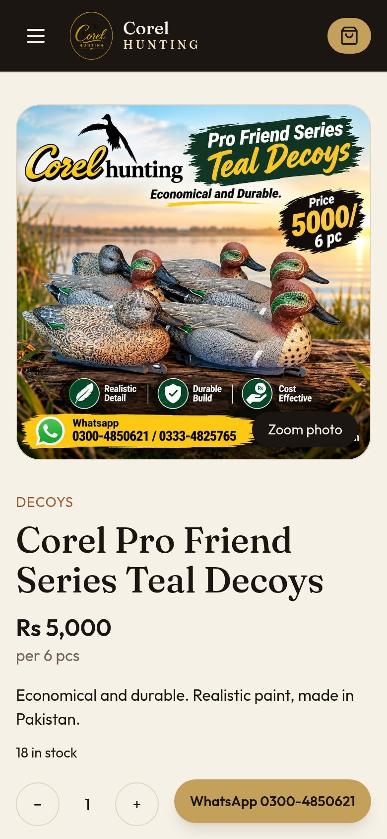 Corel Hunting product page on mobile