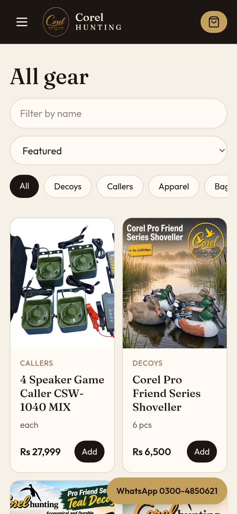 Corel Hunting shop on mobile