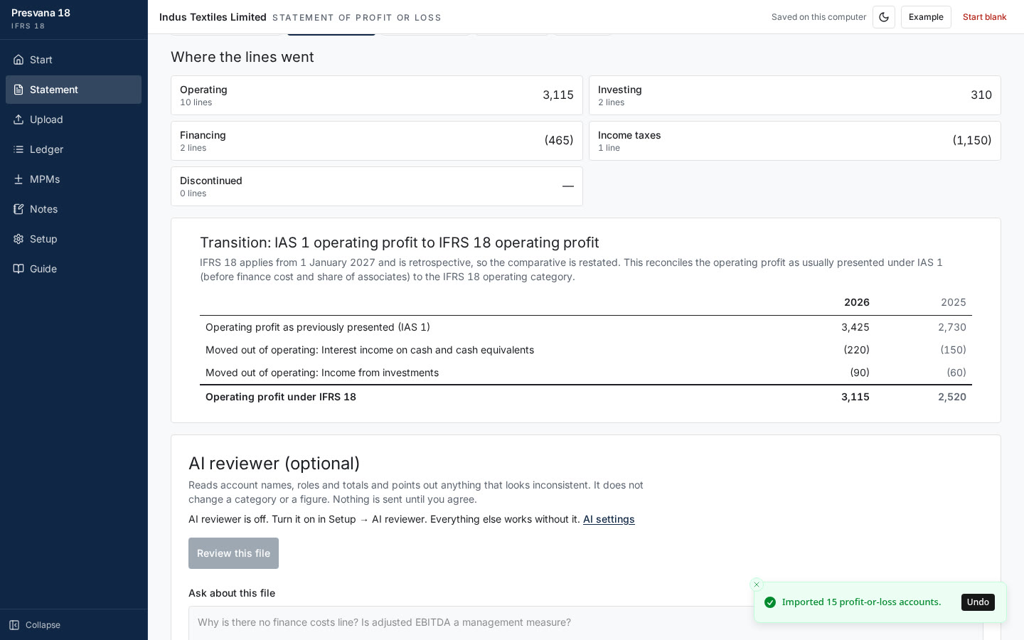 IAS 1 to IFRS 18 transition reconciliation